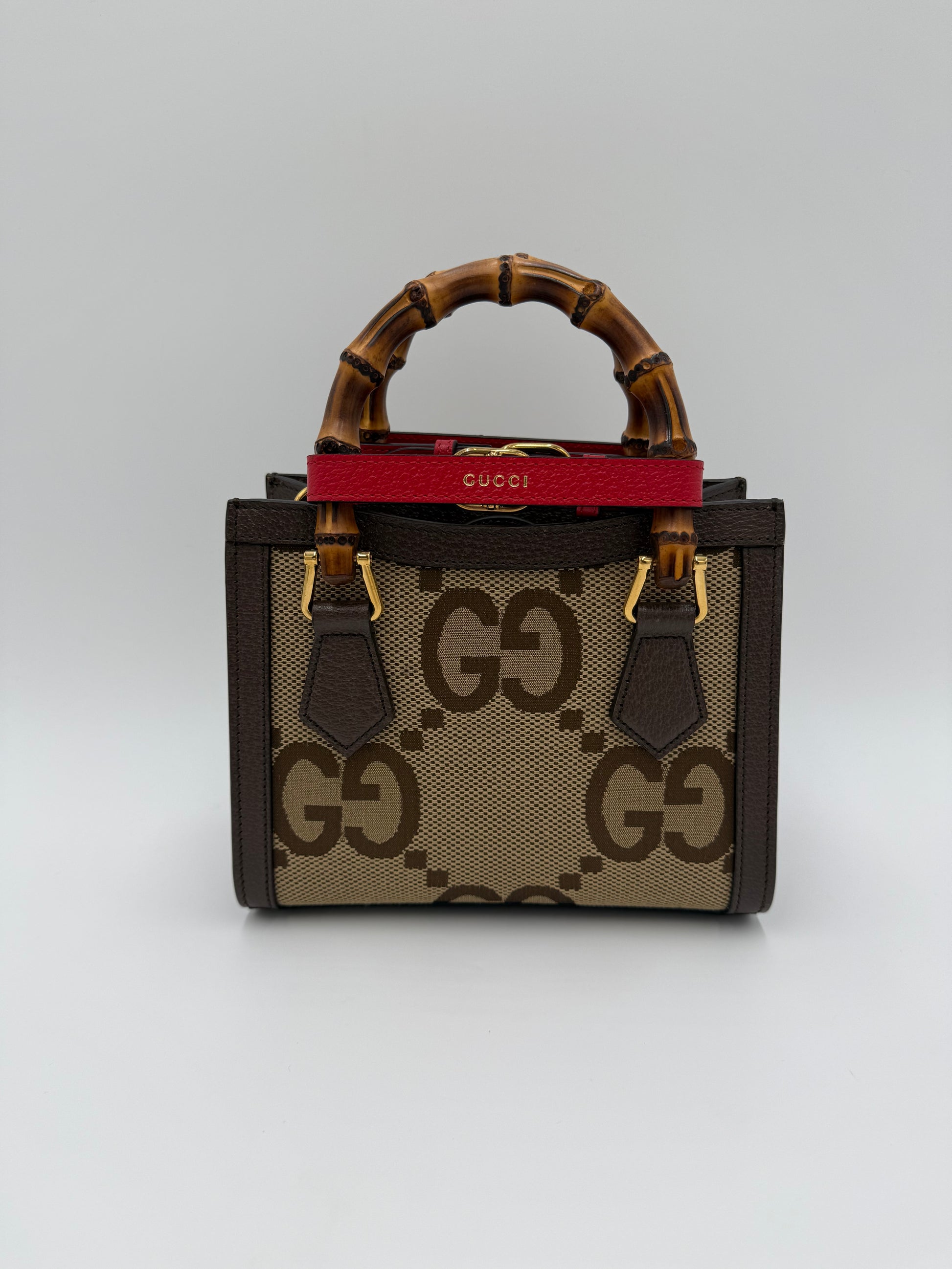 Gucci Diana Mini Tote in Tessuto Jumbo GG e Bamboo Marrone - Pally Vintage Closet