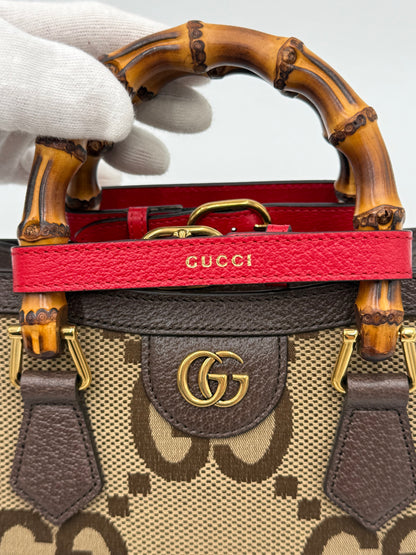 Gucci Diana Mini Tote in Tessuto Jumbo GG e Bamboo Marrone - Pally Vintage Closet