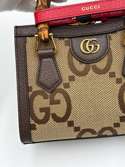 Gucci Diana Mini Tote in Tessuto Jumbo GG e Bamboo Marrone - Pally Vintage Closet