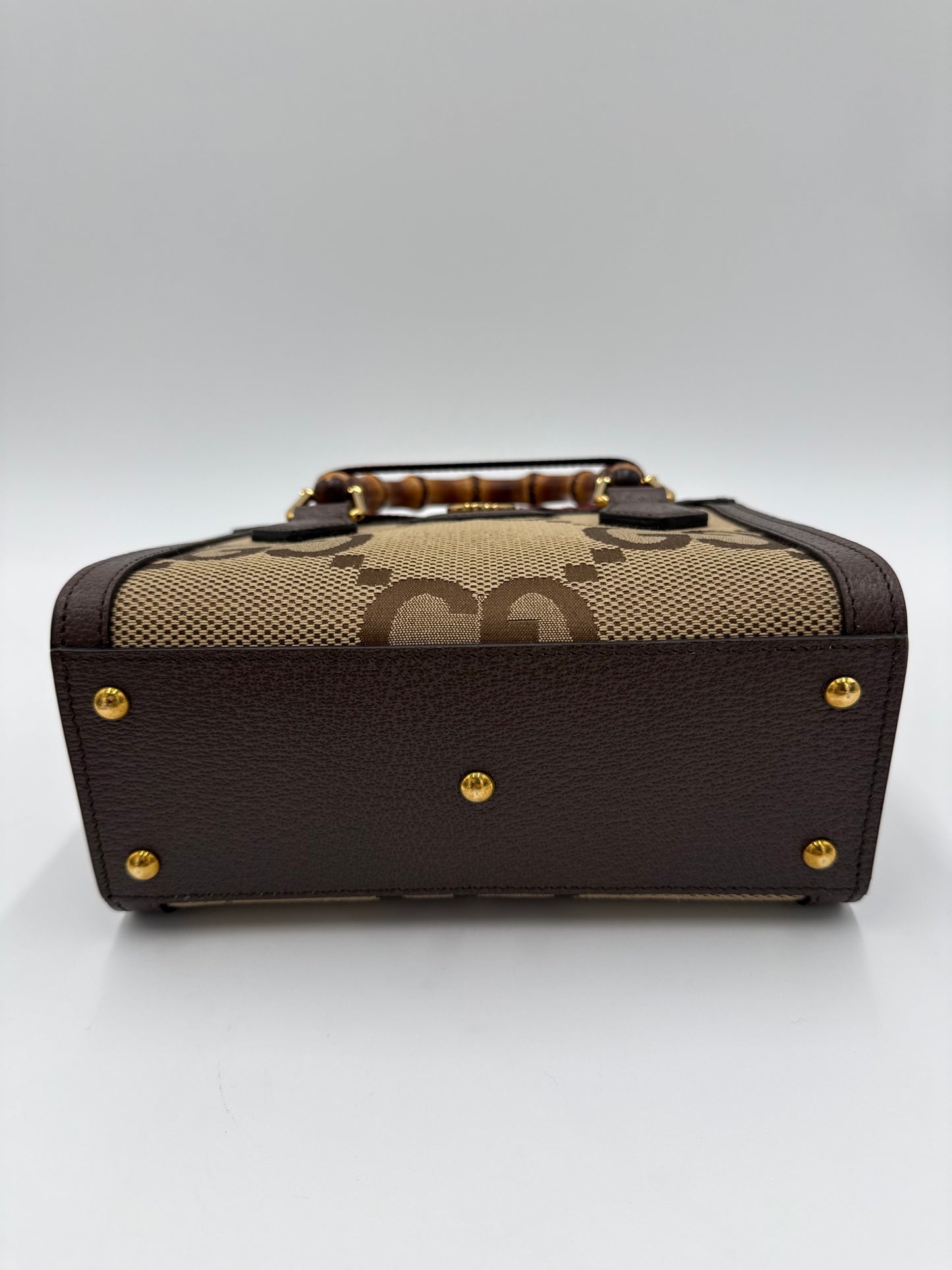 Gucci Diana Mini Tote in Tessuto Jumbo GG e Bamboo Marrone - Pally Vintage Closet