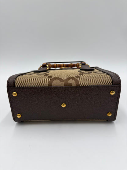 Gucci Diana Mini Tote in Tessuto Jumbo GG e Bamboo Marrone - Pally Vintage Closet