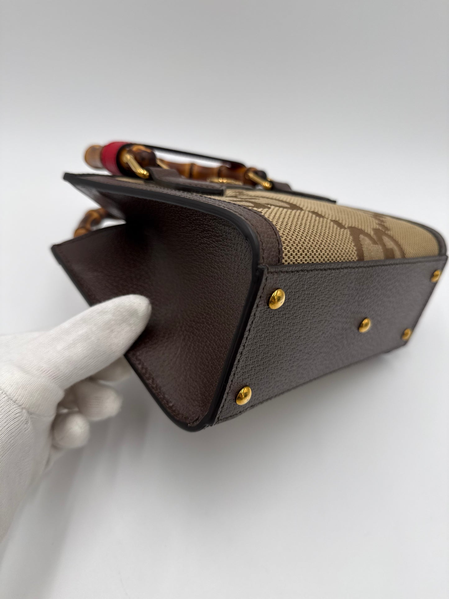 Gucci Diana Mini Tote in Tessuto Jumbo GG e Bamboo Marrone - Pally Vintage Closet