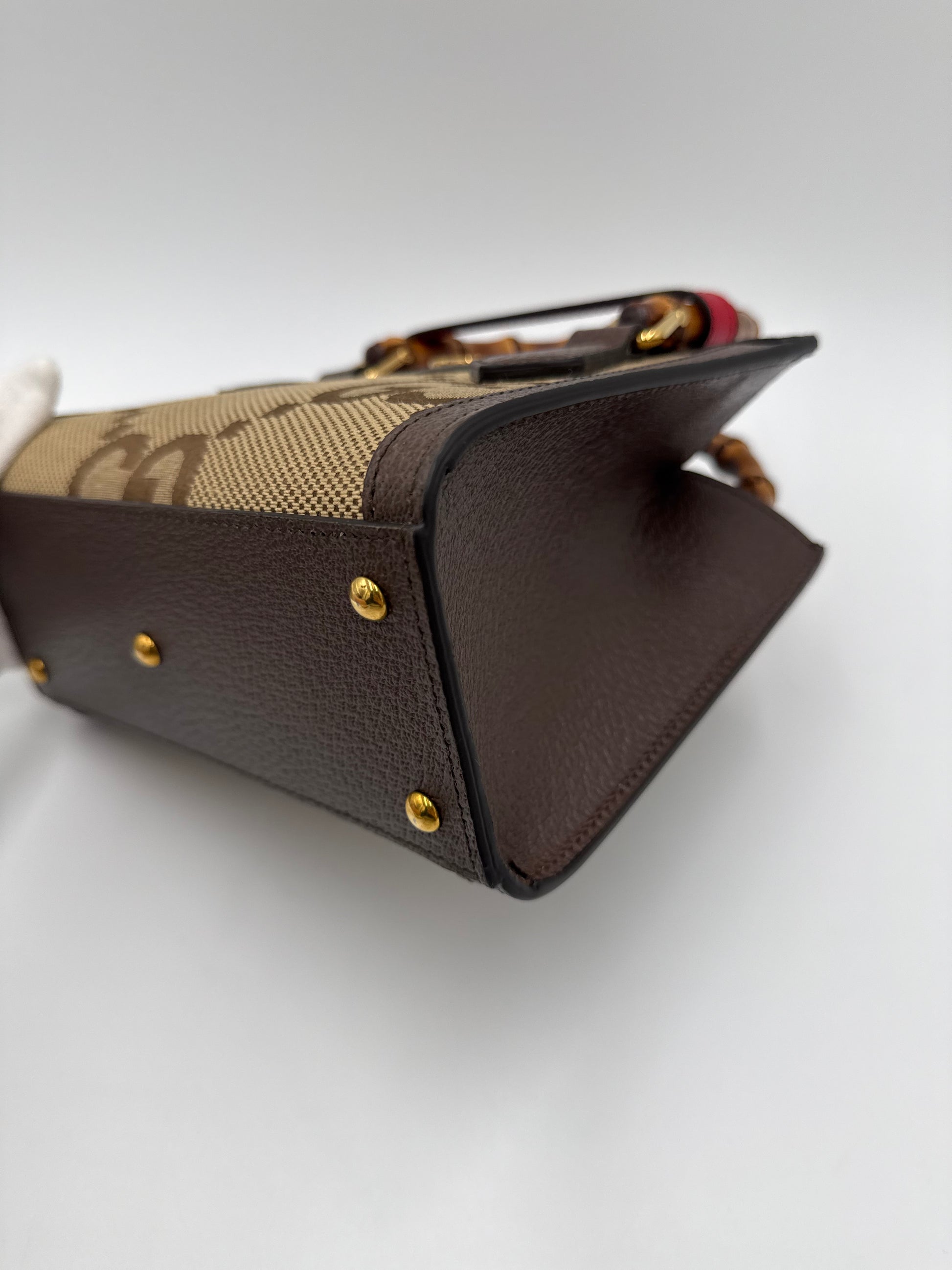 Gucci Diana Mini Tote in Tessuto Jumbo GG e Bamboo Marrone - Pally Vintage Closet