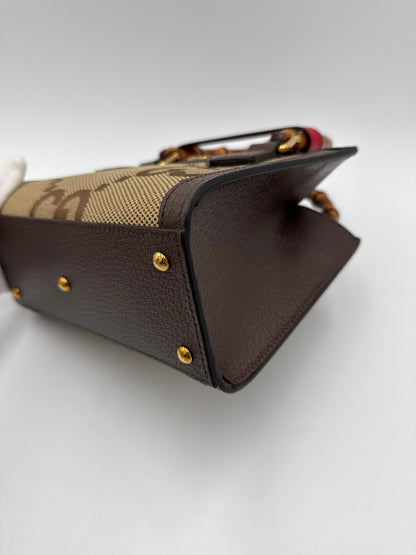 Gucci Diana Mini Tote in Tessuto Jumbo GG e Bamboo Marrone - Pally Vintage Closet