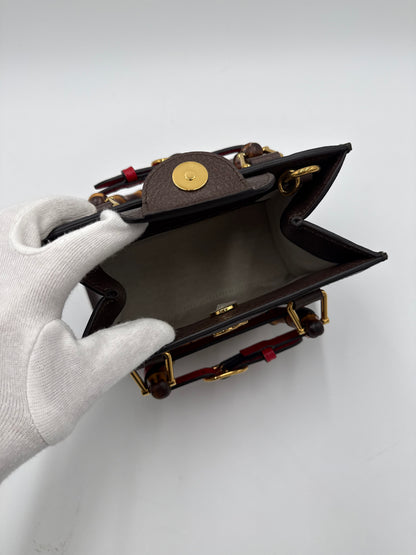 Gucci Diana Mini Tote in Tessuto Jumbo GG e Bamboo Marrone - Pally Vintage Closet