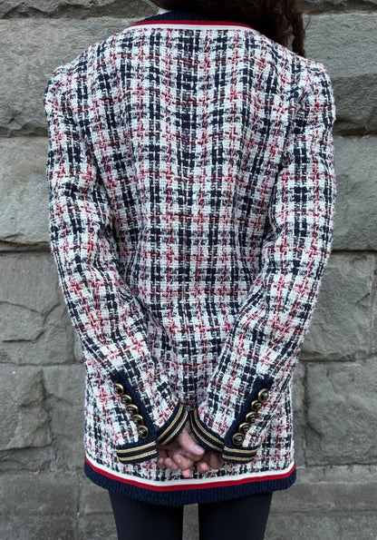 Gucci Giacca Cardigan in Tweed Web Stripe Bianco Blu - Pally Vintage Closet