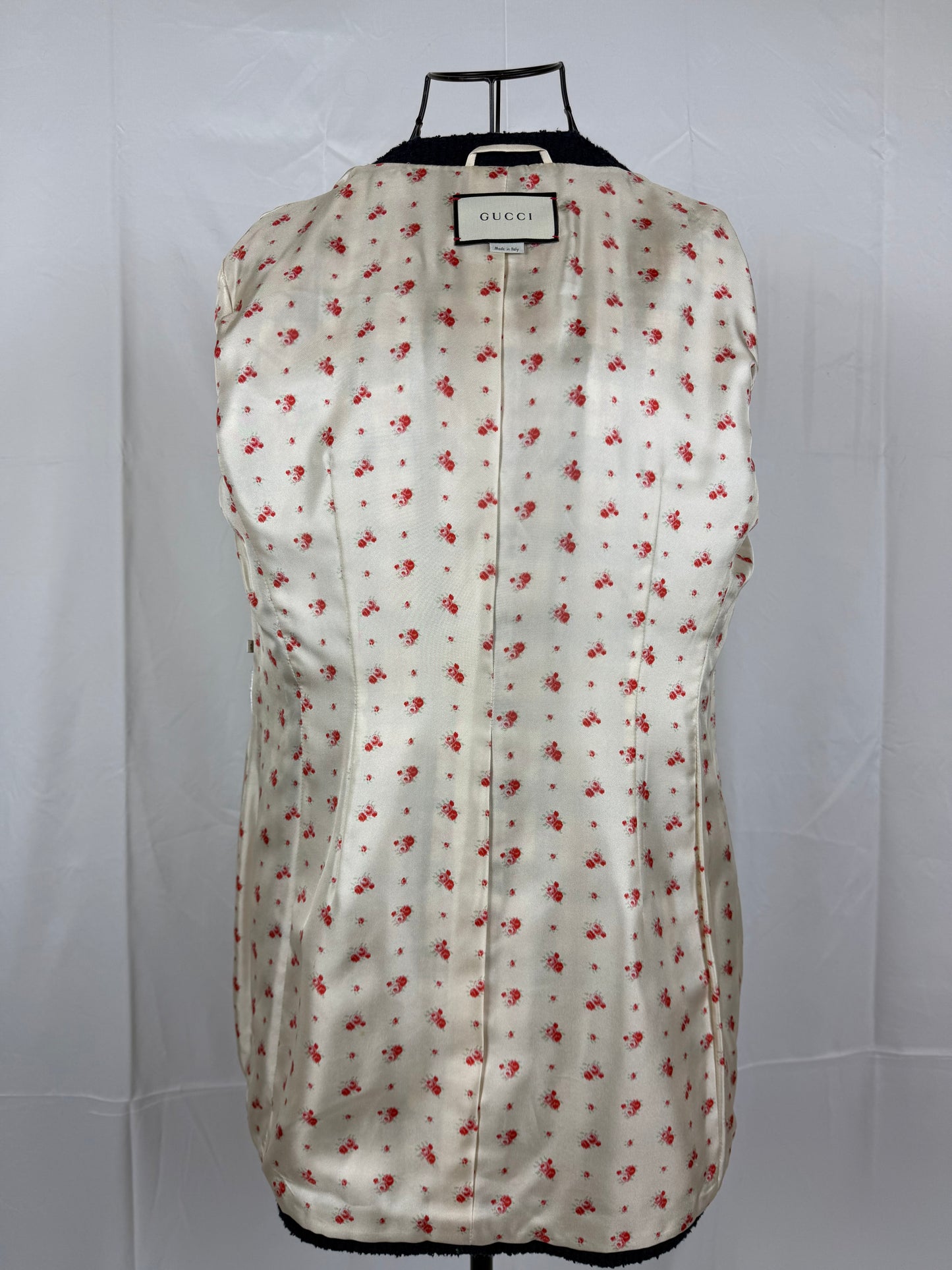 Gucci Giacca Cardigan in Tweed Web Stripe Bianco Blu - Pally Vintage Closet