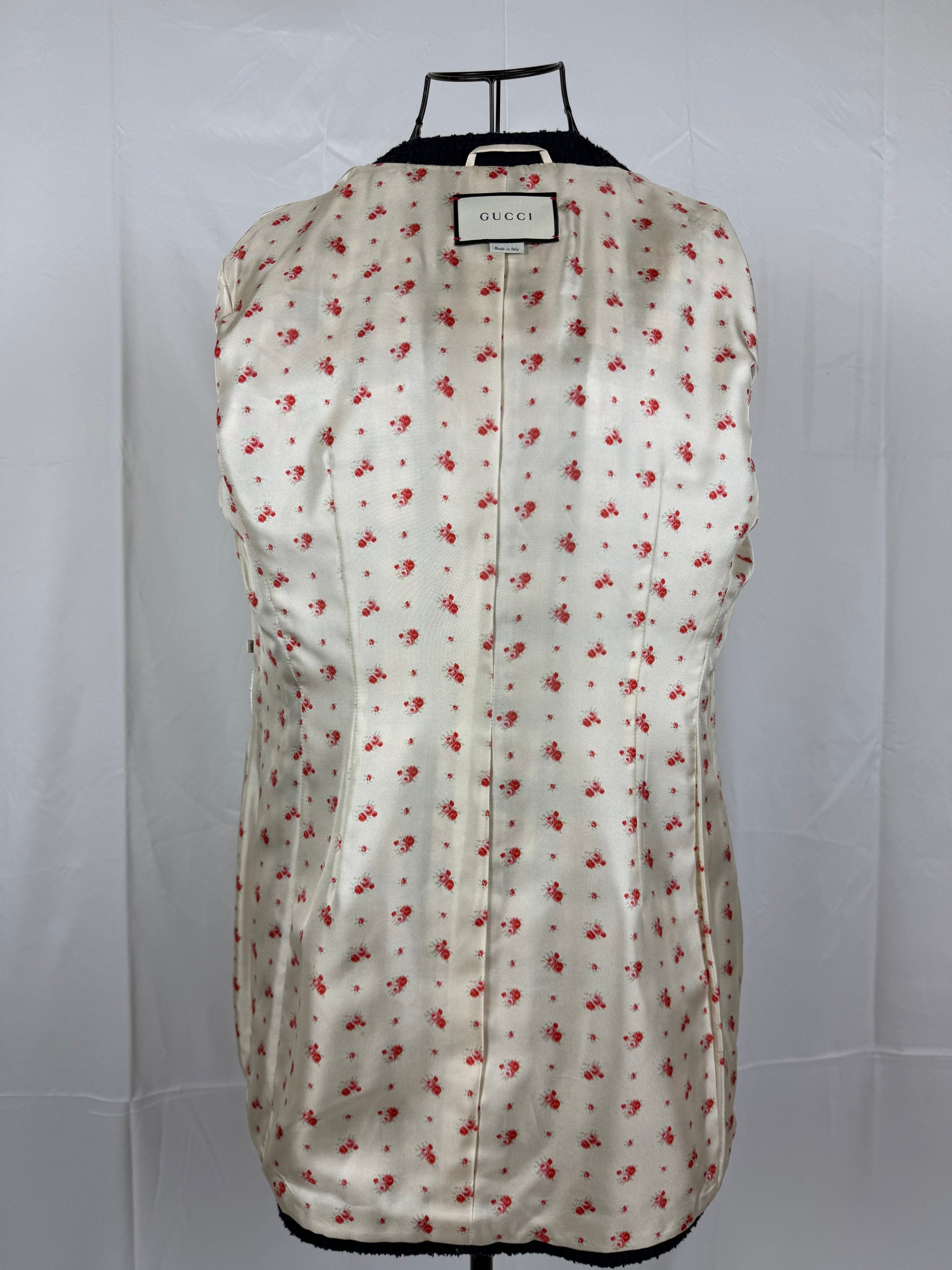 Gucci Giacca Cardigan in Tweed Web Stripe Bianco Blu - Pally Vintage Closet