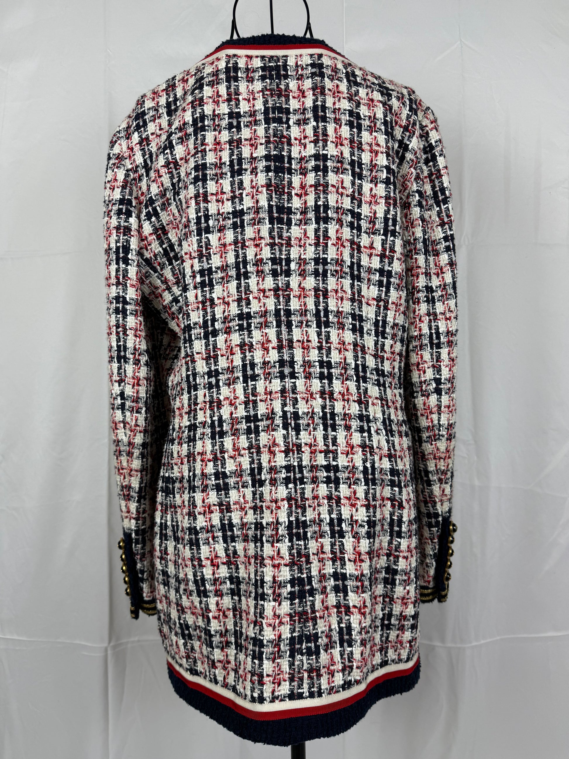 Gucci Giacca Cardigan in Tweed Web Stripe Bianco Blu - Pally Vintage Closet