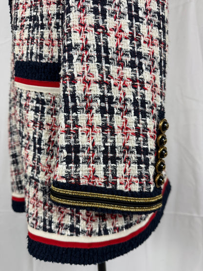 Gucci Giacca Cardigan in Tweed Web Stripe Bianco Blu - Pally Vintage Closet