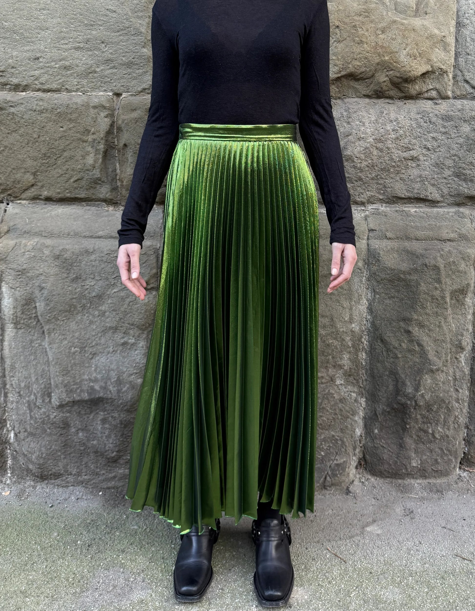 Gucci-Gonna-Lunga-Plissettata-Verde-Smeraldo-Metallizzato-69720368382276 - Pally Vintage Closet