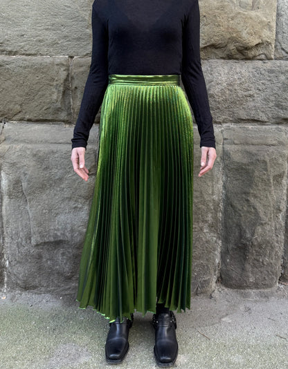 Gucci-Gonna-Lunga-Plissettata-Verde-Smeraldo-Metallizzato-69720368382276 - Pally Vintage Closet