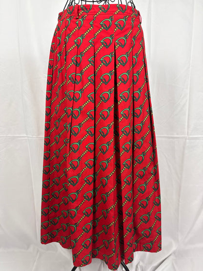 Gucci Gonna a Pieghe con Stampa Equestre Stirrup Midi Rossa - Pally Vintage Closet