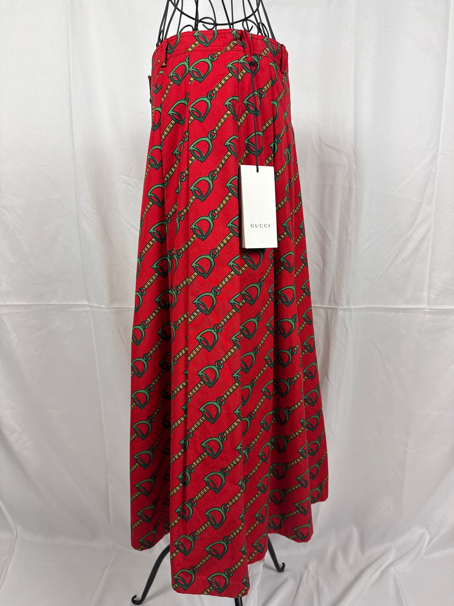 Gucci Gonna a Pieghe con Stampa Equestre Stirrup Midi Rossa - Pally Vintage Closet