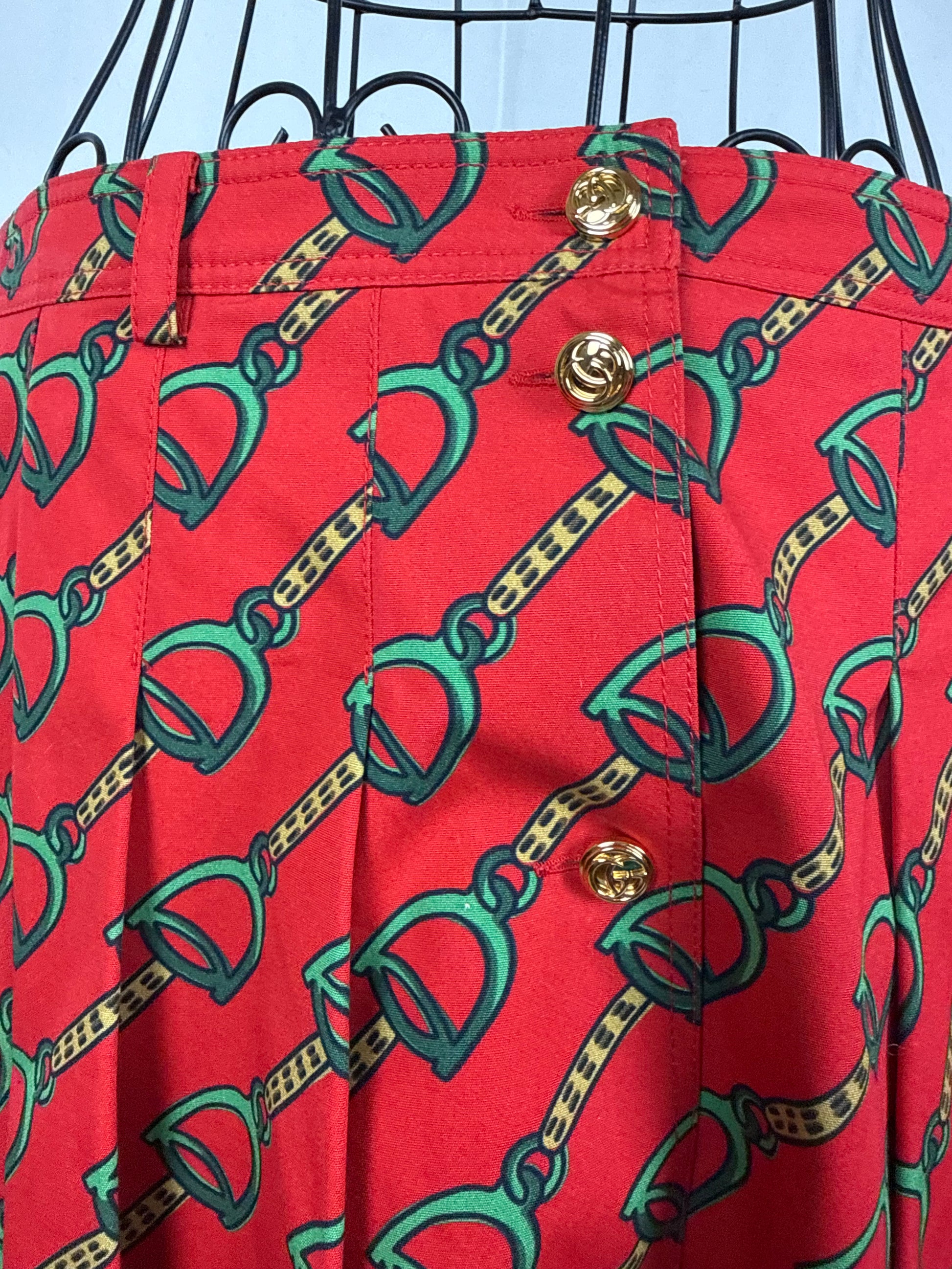 Gucci Gonna a Pieghe con Stampa Equestre Stirrup Midi Rossa - Pally Vintage Closet