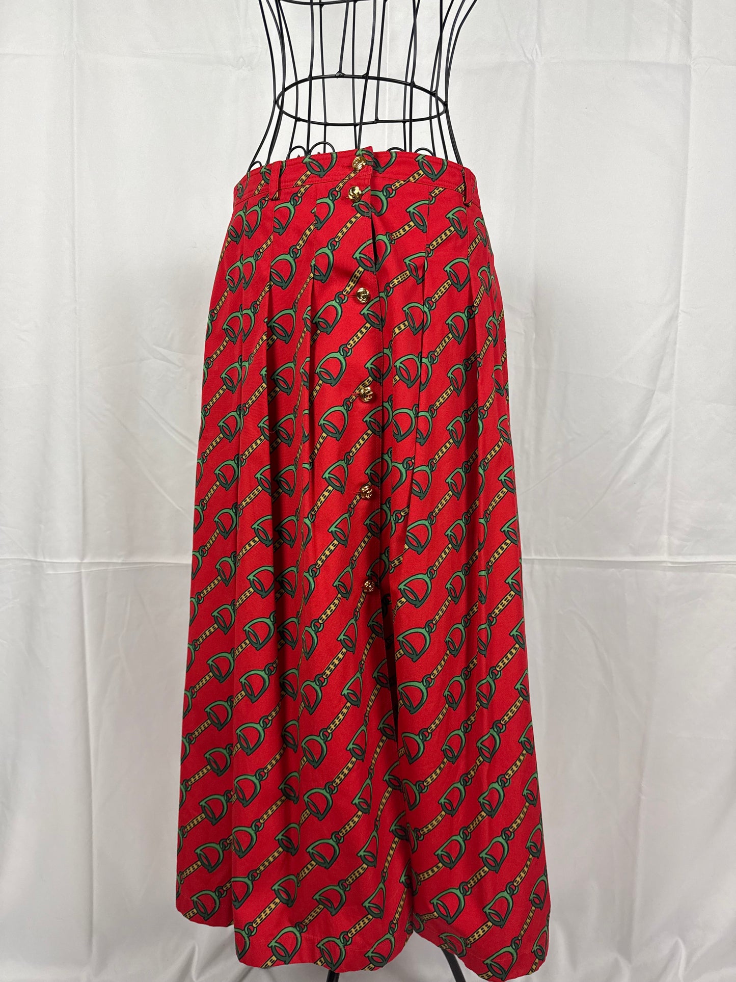 Gucci Gonna a Pieghe con Stampa Equestre Stirrup Midi Rossa - Pally Vintage Closet