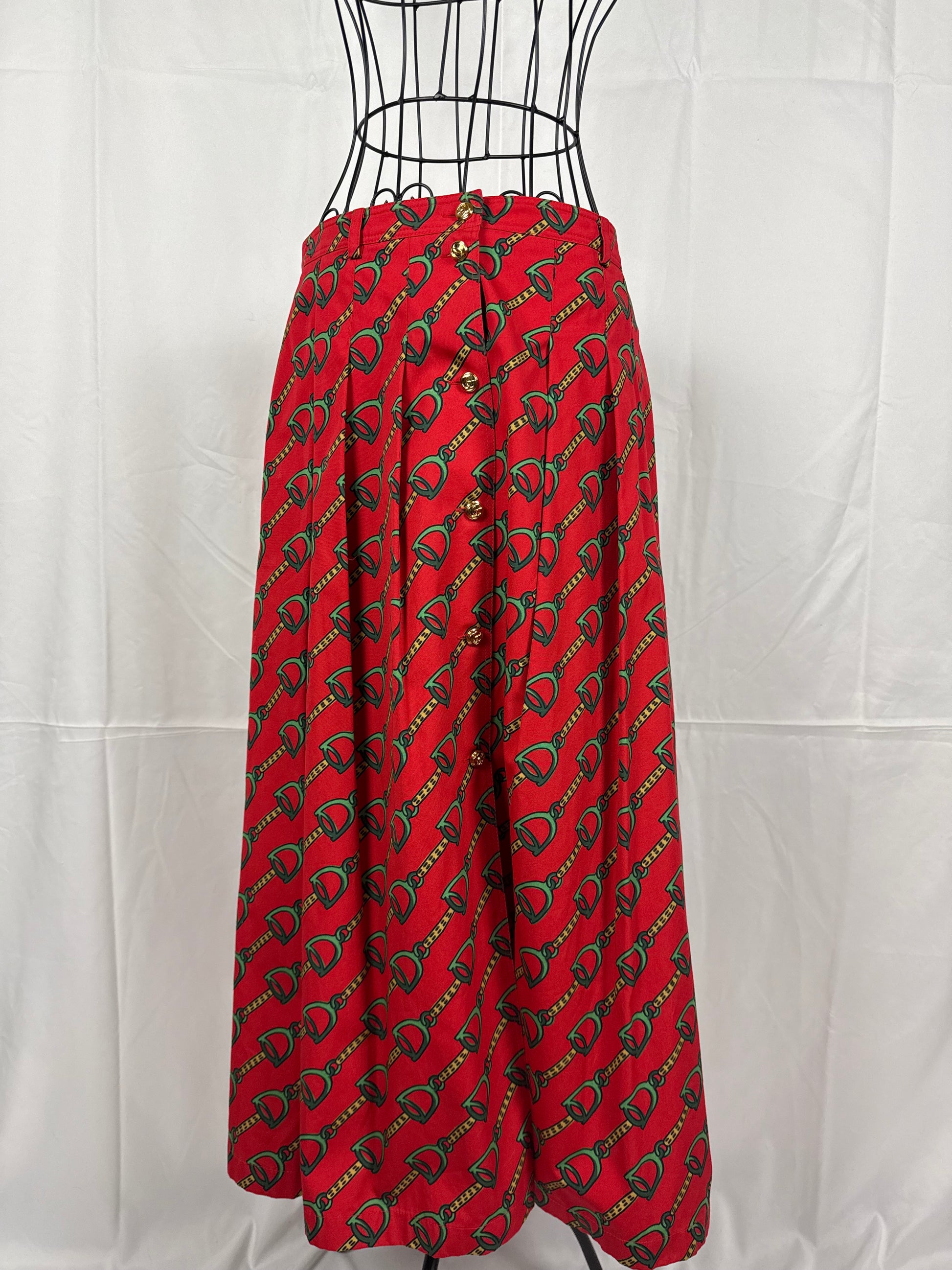 Gucci Gonna a Pieghe con Stampa Equestre Stirrup Midi Rossa - Pally Vintage Closet