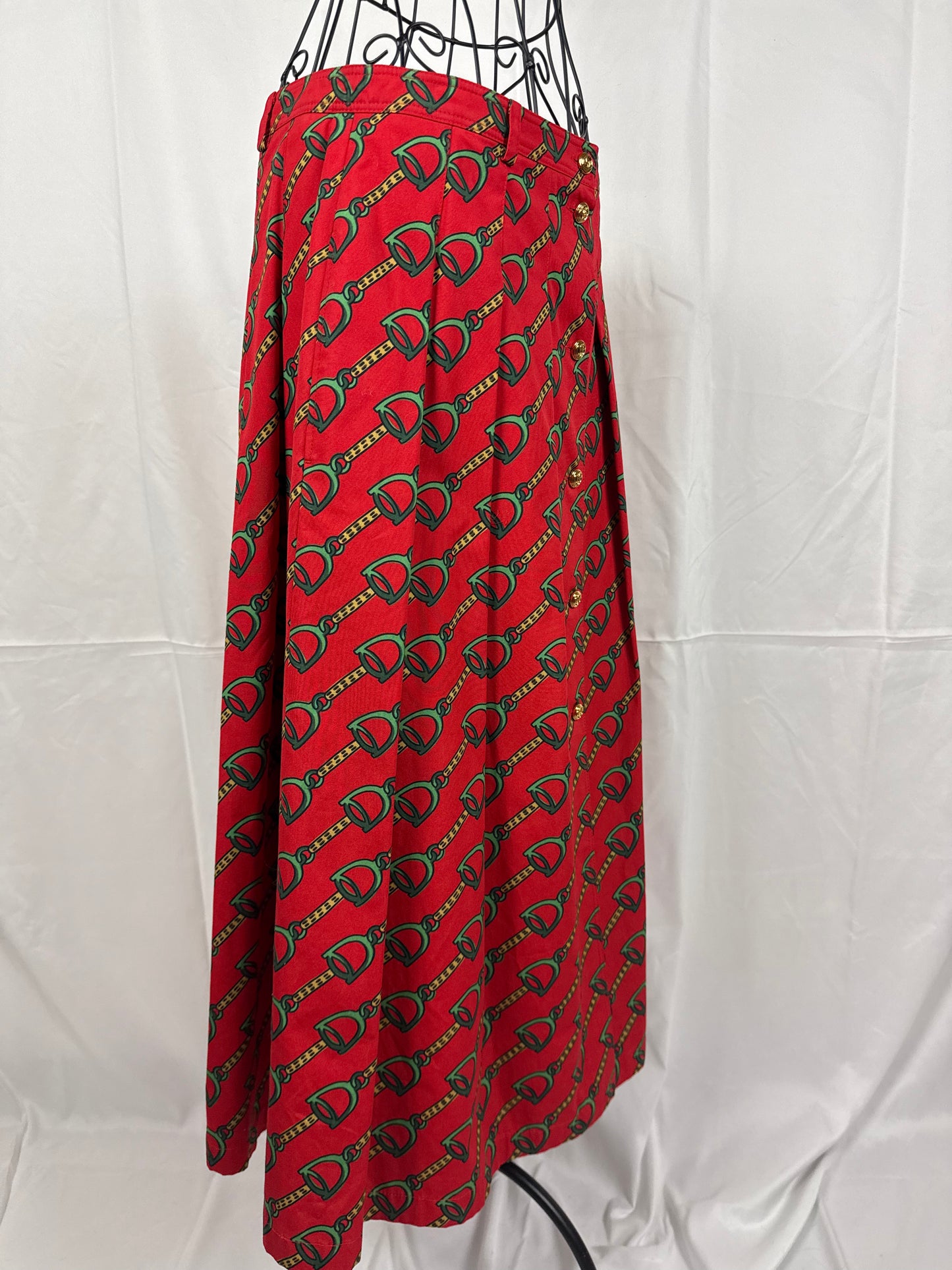 Gucci Gonna a Pieghe con Stampa Equestre Stirrup Midi Rossa - Pally Vintage Closet