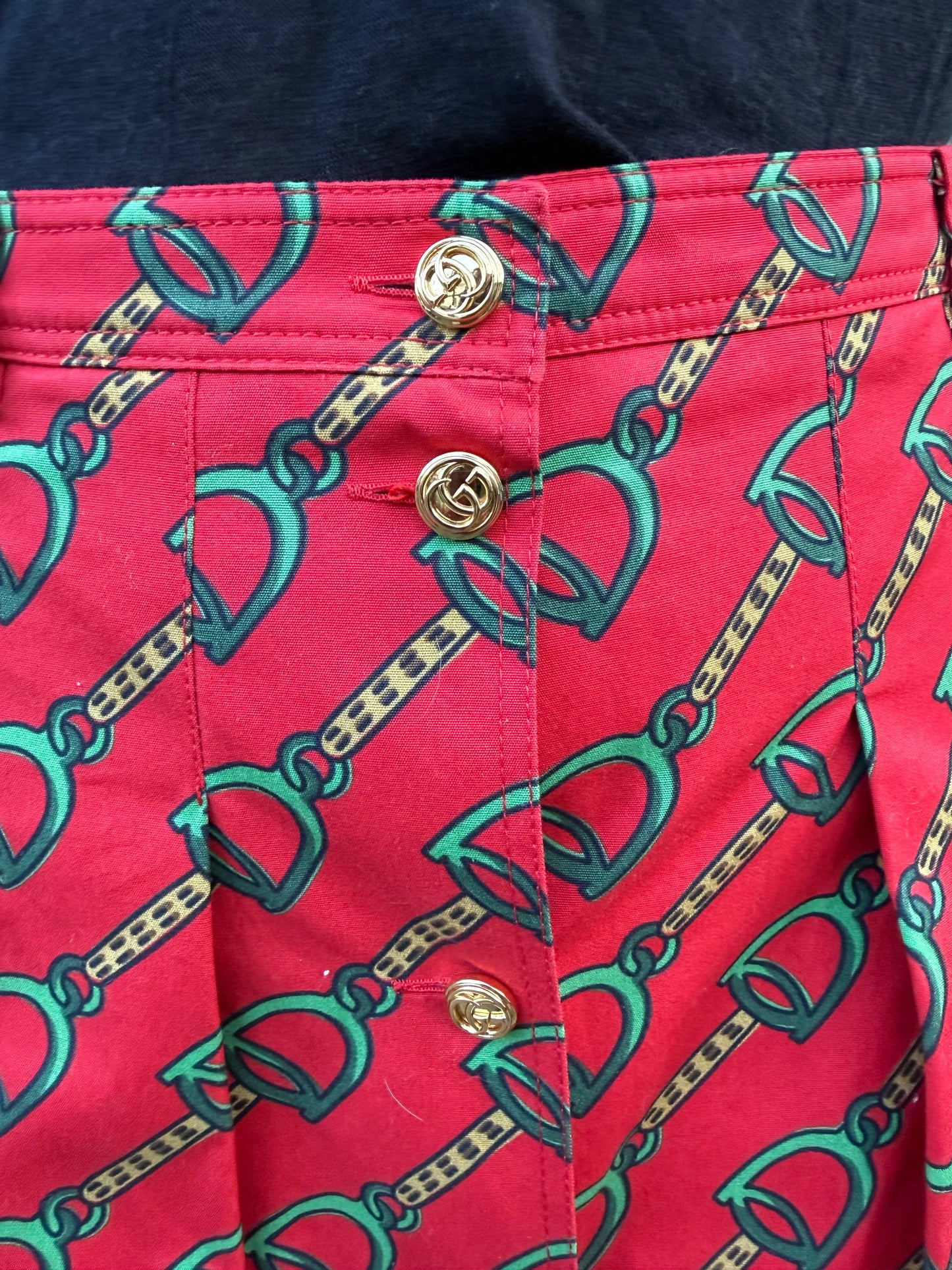 Gucci-Gonna-a-Pieghe-con-Stampa-Equestre-Stirrup-Midi-Rossa-69720241176900 - Pally Vintage Closet