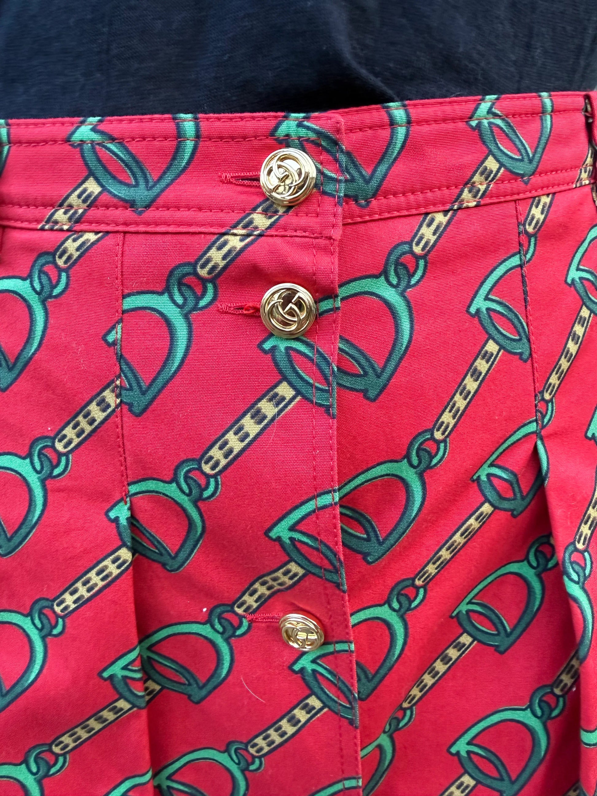 Gucci-Gonna-a-Pieghe-con-Stampa-Equestre-Stirrup-Midi-Rossa-69720241176900 - Pally Vintage Closet