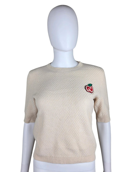 Gucci Maglioncino a Maniche Corte in Lana GG Apple Rosa Pallido - Pally Vintage Closet