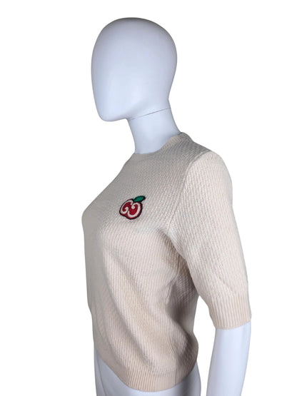 Gucci Maglioncino a Maniche Corte in Lana GG Apple Rosa Pallido - Pally Vintage Closet