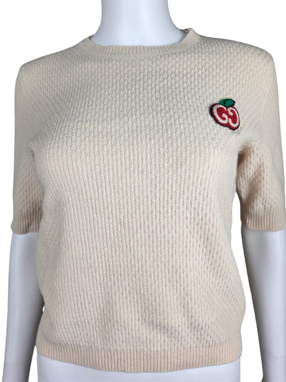 Gucci Maglioncino a Maniche Corte in Lana GG Apple Rosa Pallido - Pally Vintage Closet