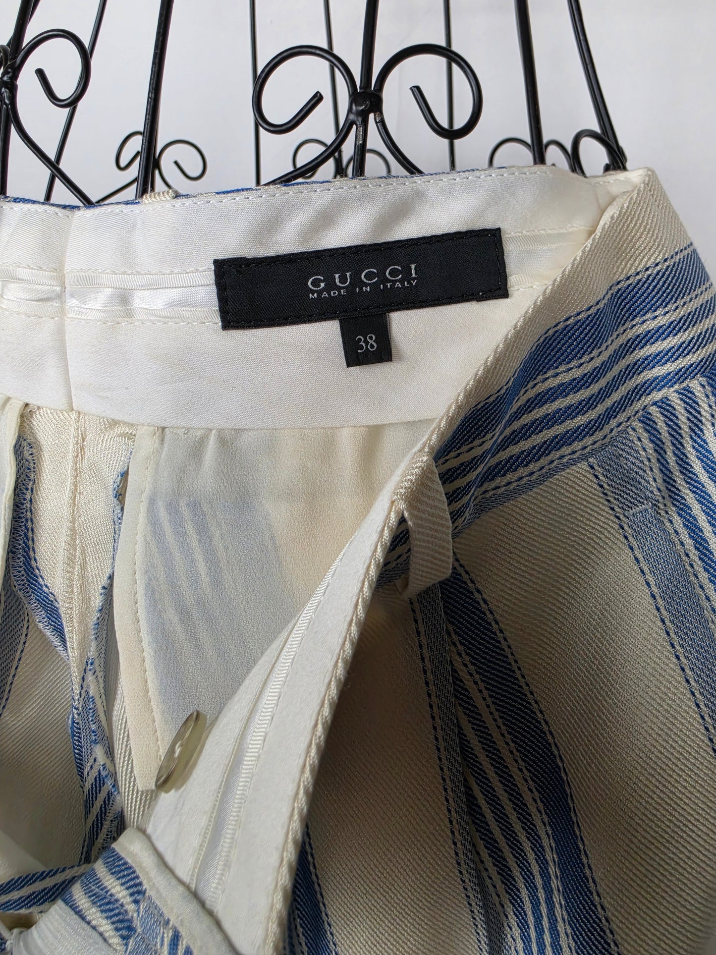 Gucci Pantaloni Sartoriali Estivi Vintage a Righe Bianchi e Celesti - Pally Vintage Closet