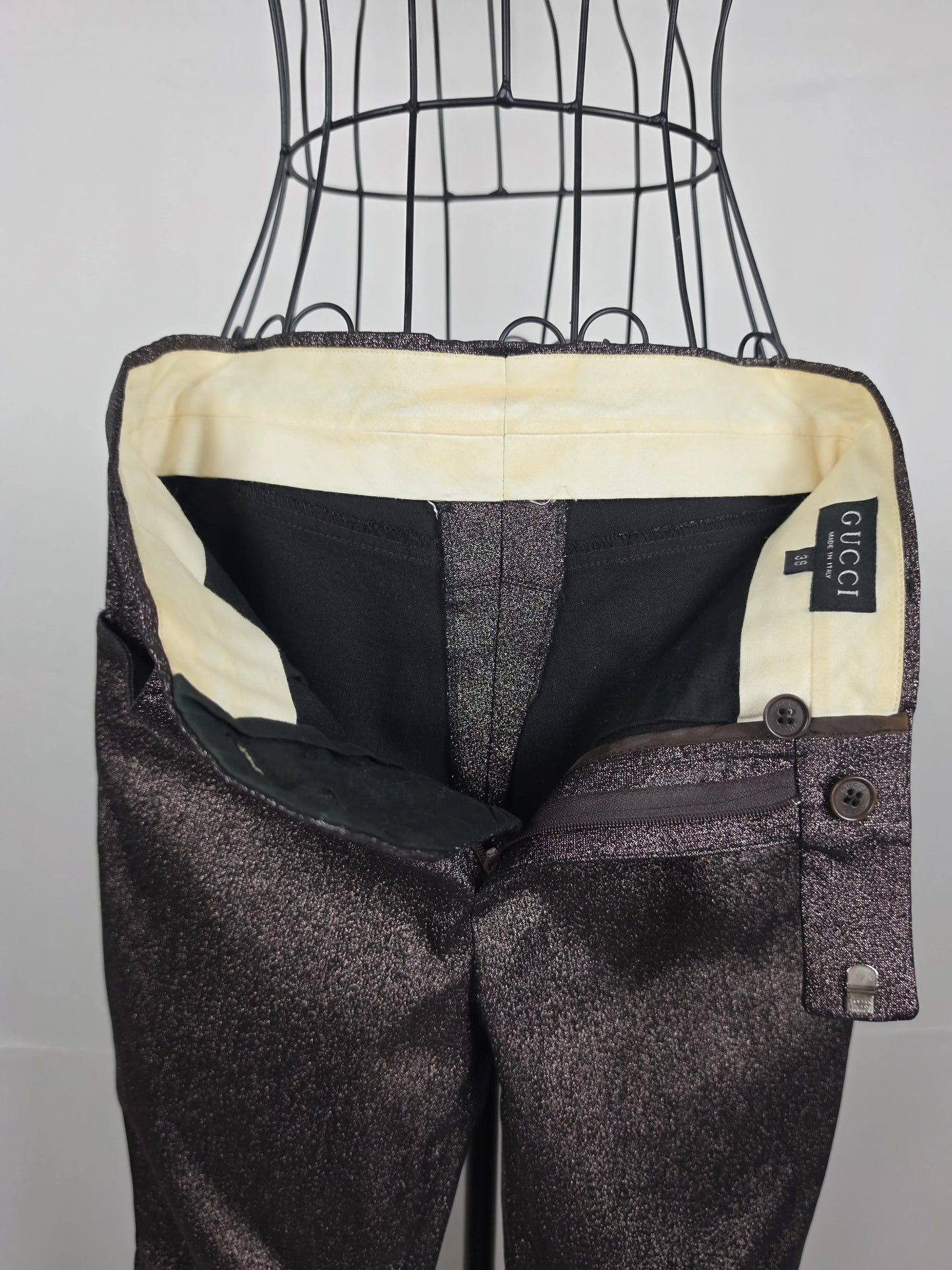 Gucci-Pantaloni-Vintage-1997-by-Tom-Ford-Metallizzato-Marrone-70134043017540 - Pally Vintage Closet