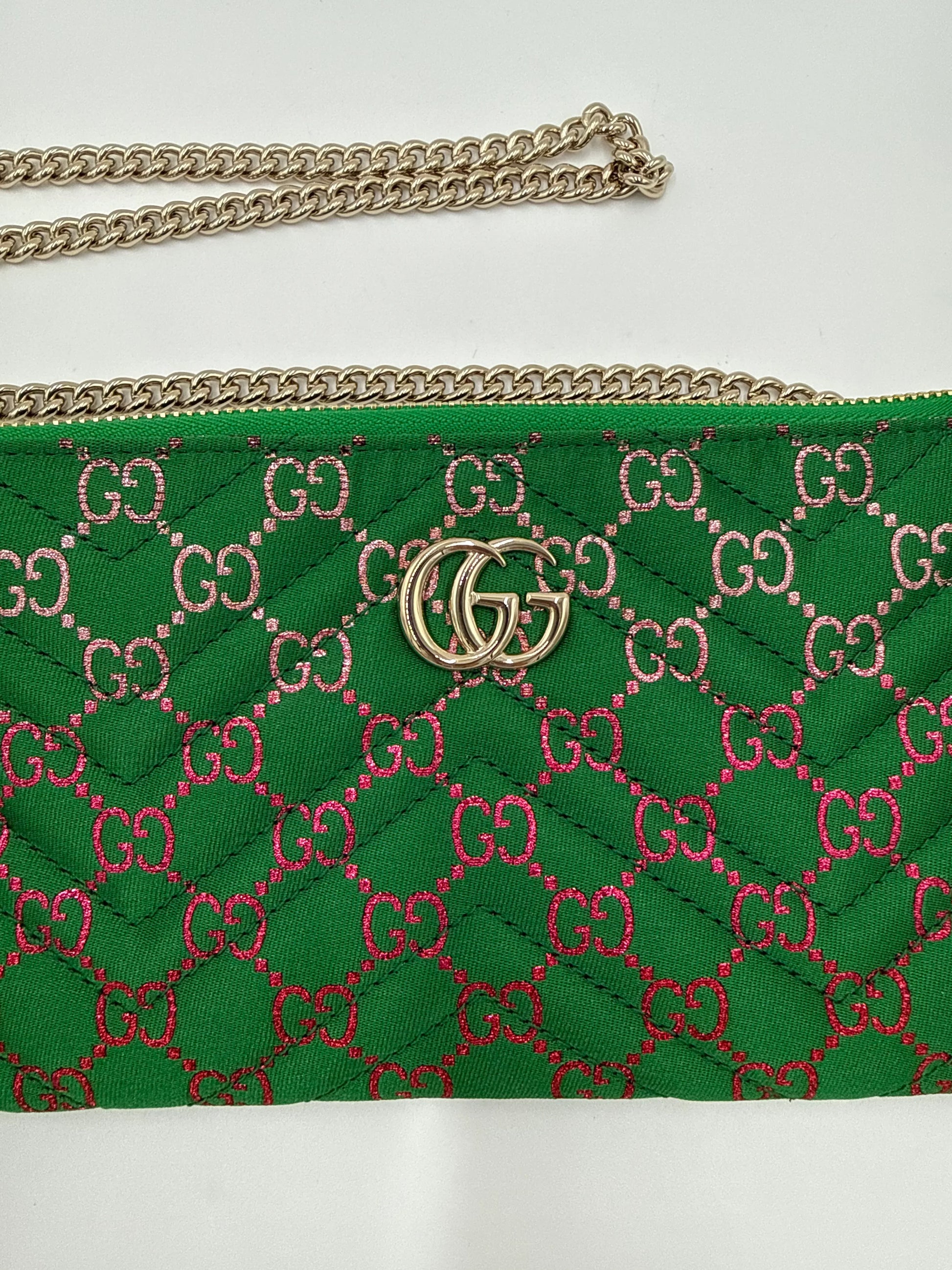 Gucci-Pochette-GG-Marmont-Mini-Matelass-in-Tessuto-Verde-70314469654852 - Pally Vintage Closet