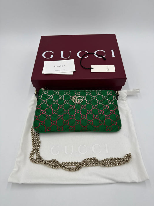 Gucci-Pochette-GG-Marmont-Mini-Matelass-in-Tessuto-Verde-70314470015300 - Pally Vintage Closet