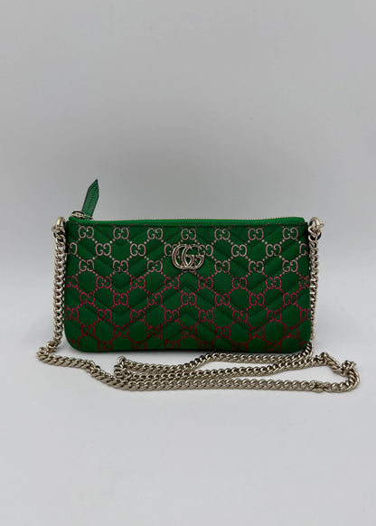 Gucci-Pochette-GG-Marmont-Mini-Matelass-in-Tessuto-Verde-70314470048068 - Pally Vintage Closet