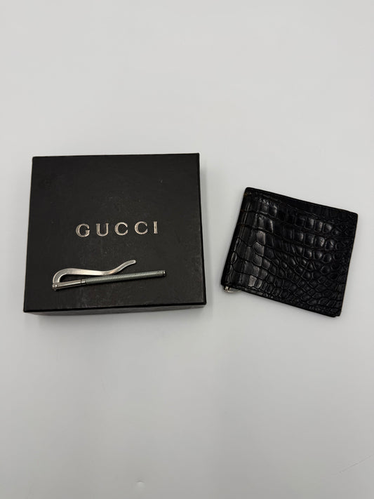 Gucci Portafoglio Money Clip Vintage Pelle Esotica Nera - Pally Vintage Closet