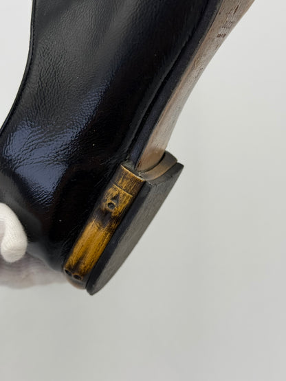 Gucci Scarpe Stringate Vintage Bamboo Heel Vernice Nero