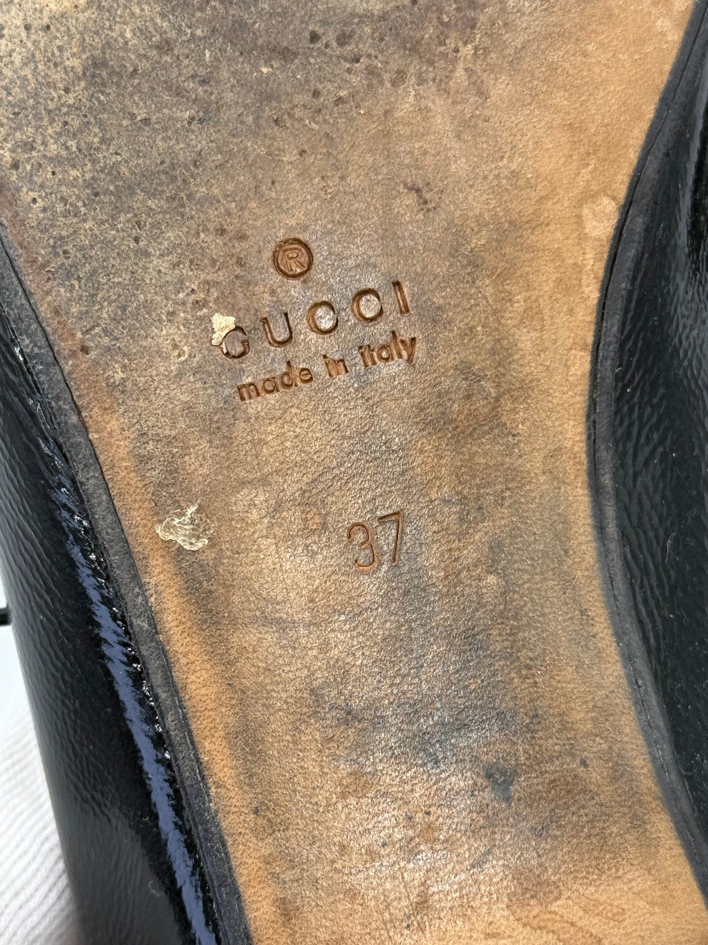 Gucci Scarpe Stringate Vintage Bamboo Heel Vernice Nero