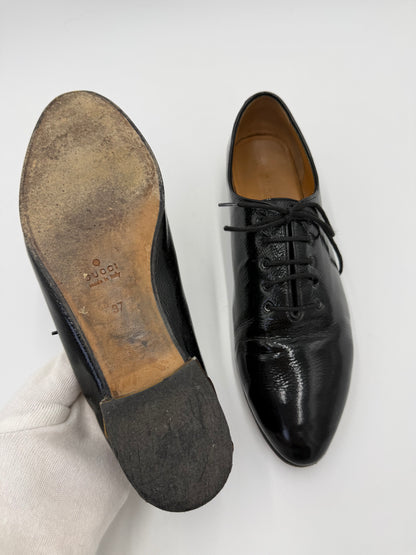 Gucci Scarpe Stringate Vintage Bamboo Heel Vernice Nero