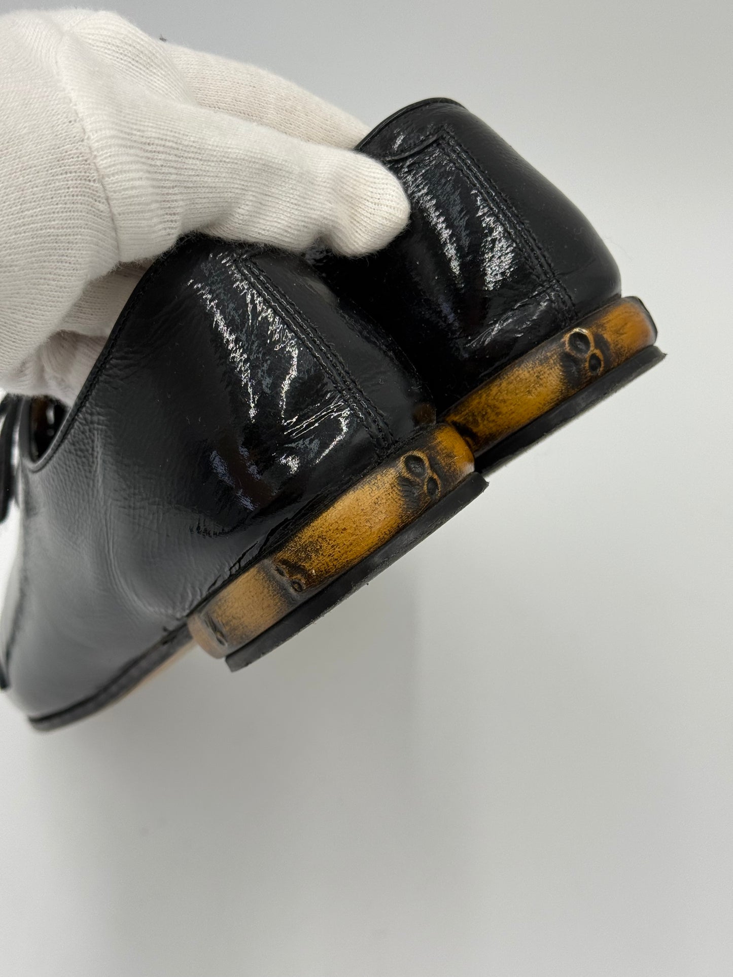 Gucci Scarpe Stringate Vintage Bamboo Heel Vernice Nero