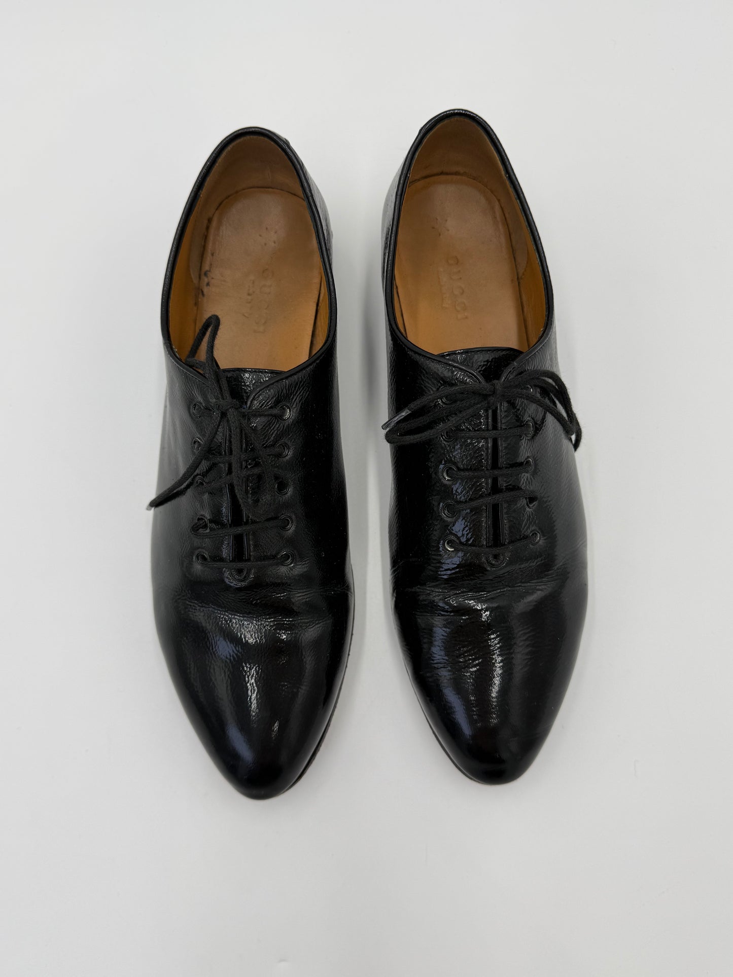 Gucci Scarpe Stringate Vintage Bamboo Heel Vernice Nero