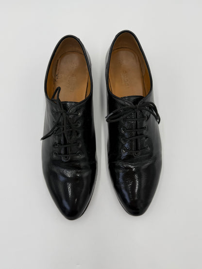 Gucci Scarpe Stringate Vintage Bamboo Heel Vernice Nero
