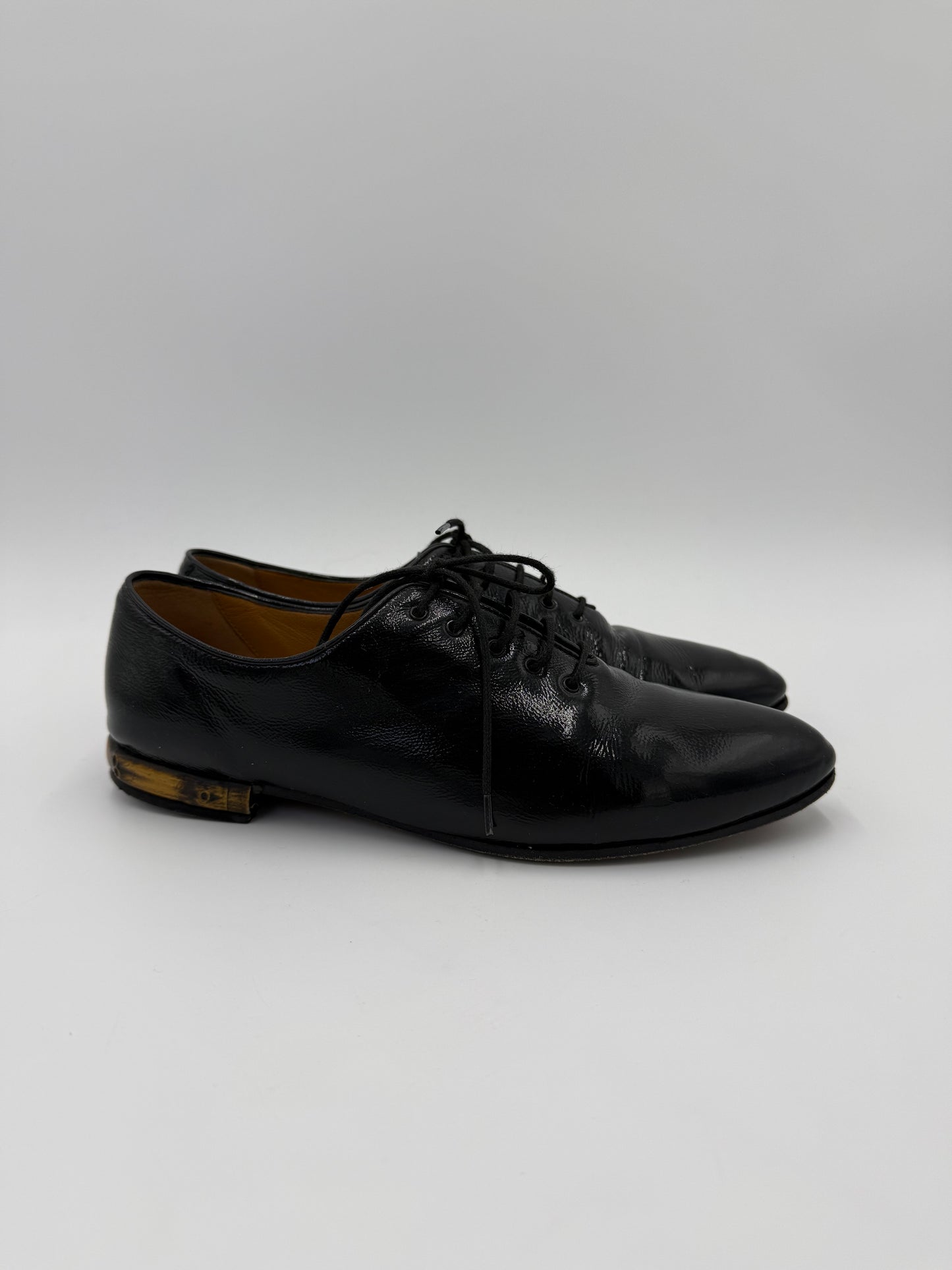 Gucci Scarpe Stringate Vintage Bamboo Heel Vernice Nero
