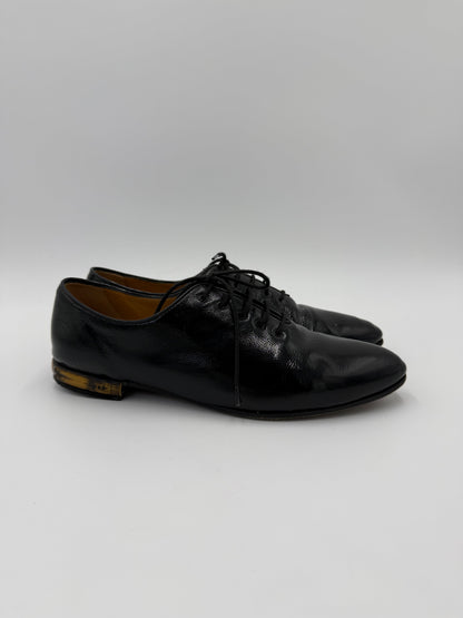 Gucci Scarpe Stringate Vintage Bamboo Heel Vernice Nero