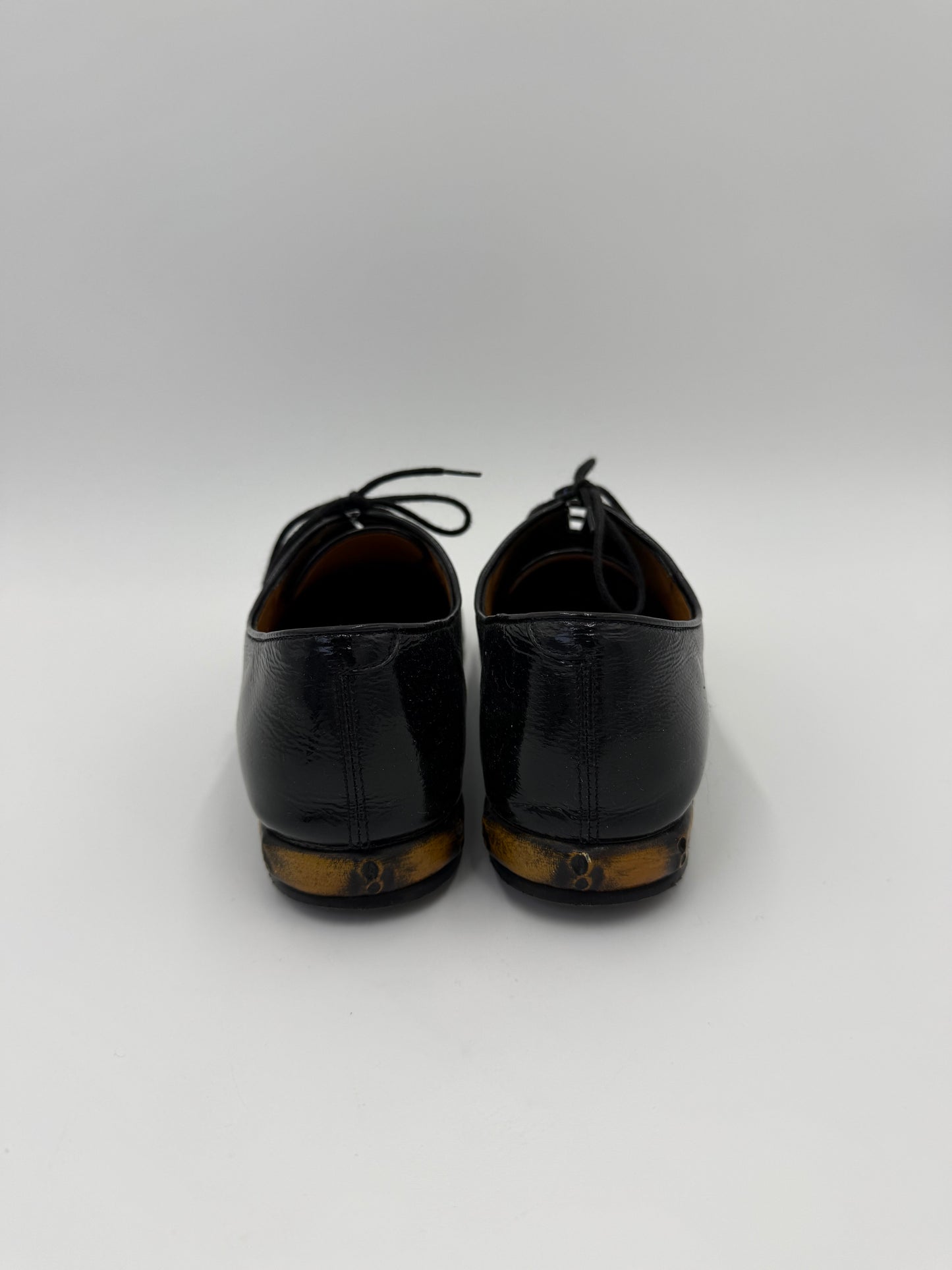 Gucci Scarpe Stringate Vintage Bamboo Heel Vernice Nero