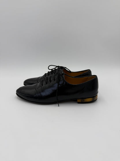 Gucci Scarpe Stringate Vintage Bamboo Heel Vernice Nero