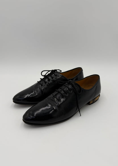 Gucci Scarpe Stringate Vintage Bamboo Heel Vernice Nero