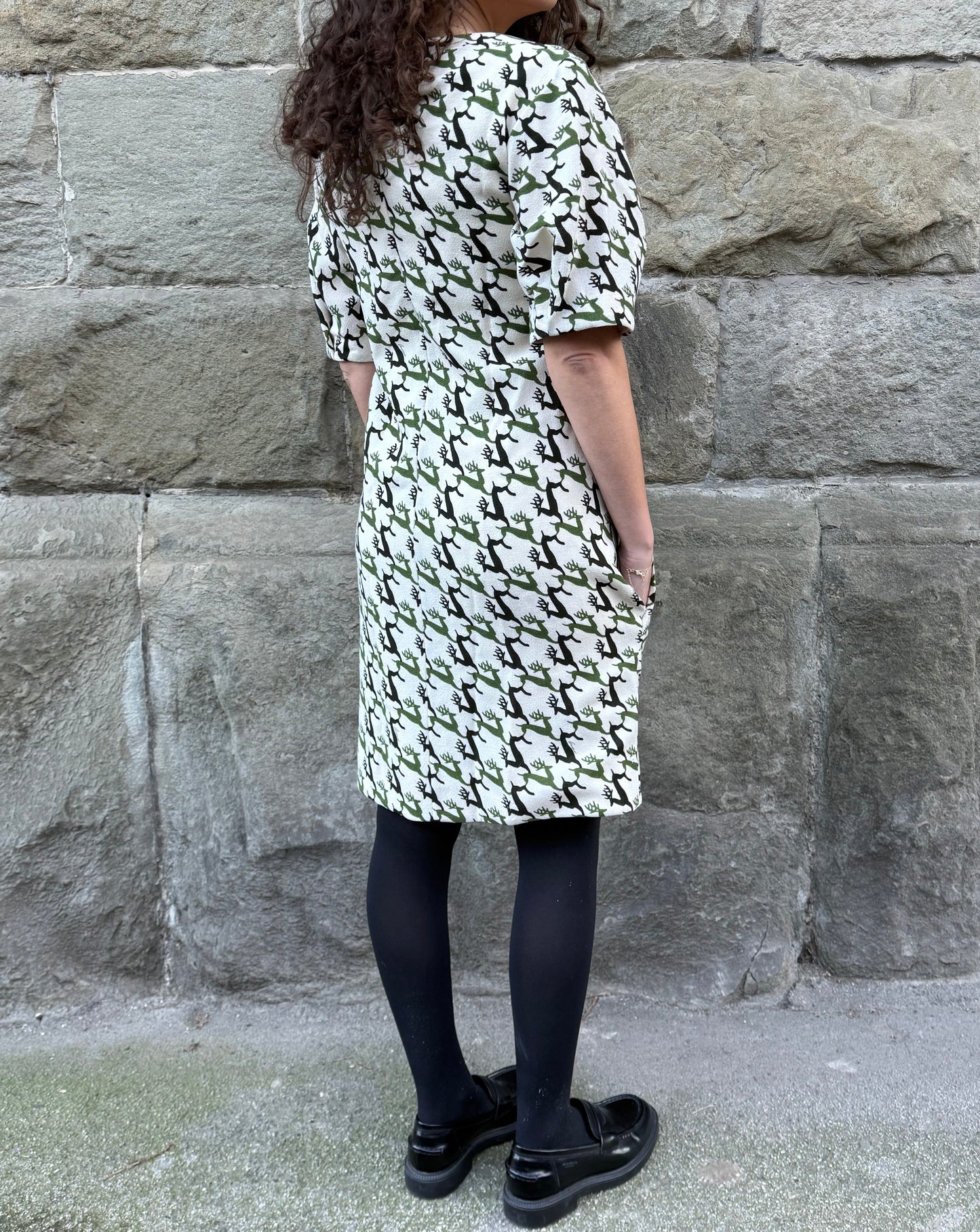 Gucci Vestito al Ginocchio Stampa Renne Verde e Avorio - Pally Vintage Closet