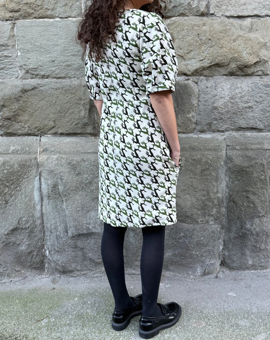 Gucci Vestito al Ginocchio Stampa Renne Verde e Avorio - Pally Vintage Closet