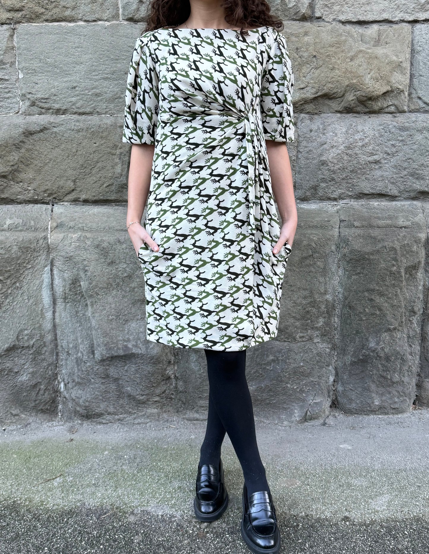 Gucci Vestito al Ginocchio Stampa Renne Verde e Avorio - Pally Vintage Closet