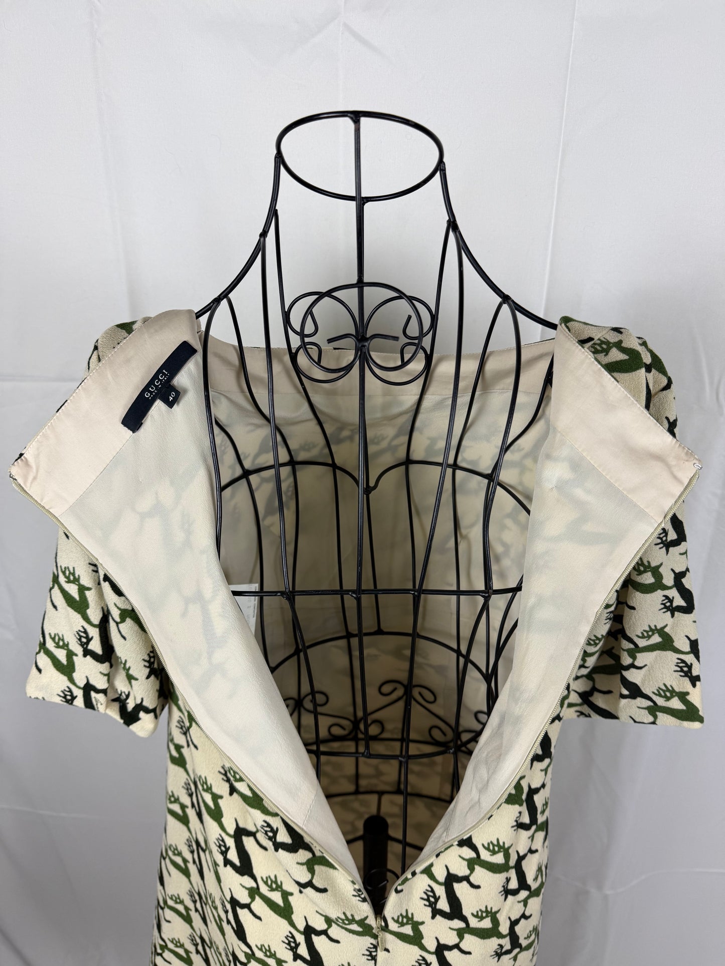 Gucci Vestito al Ginocchio Stampa Renne Verde e Avorio - Pally Vintage Closet