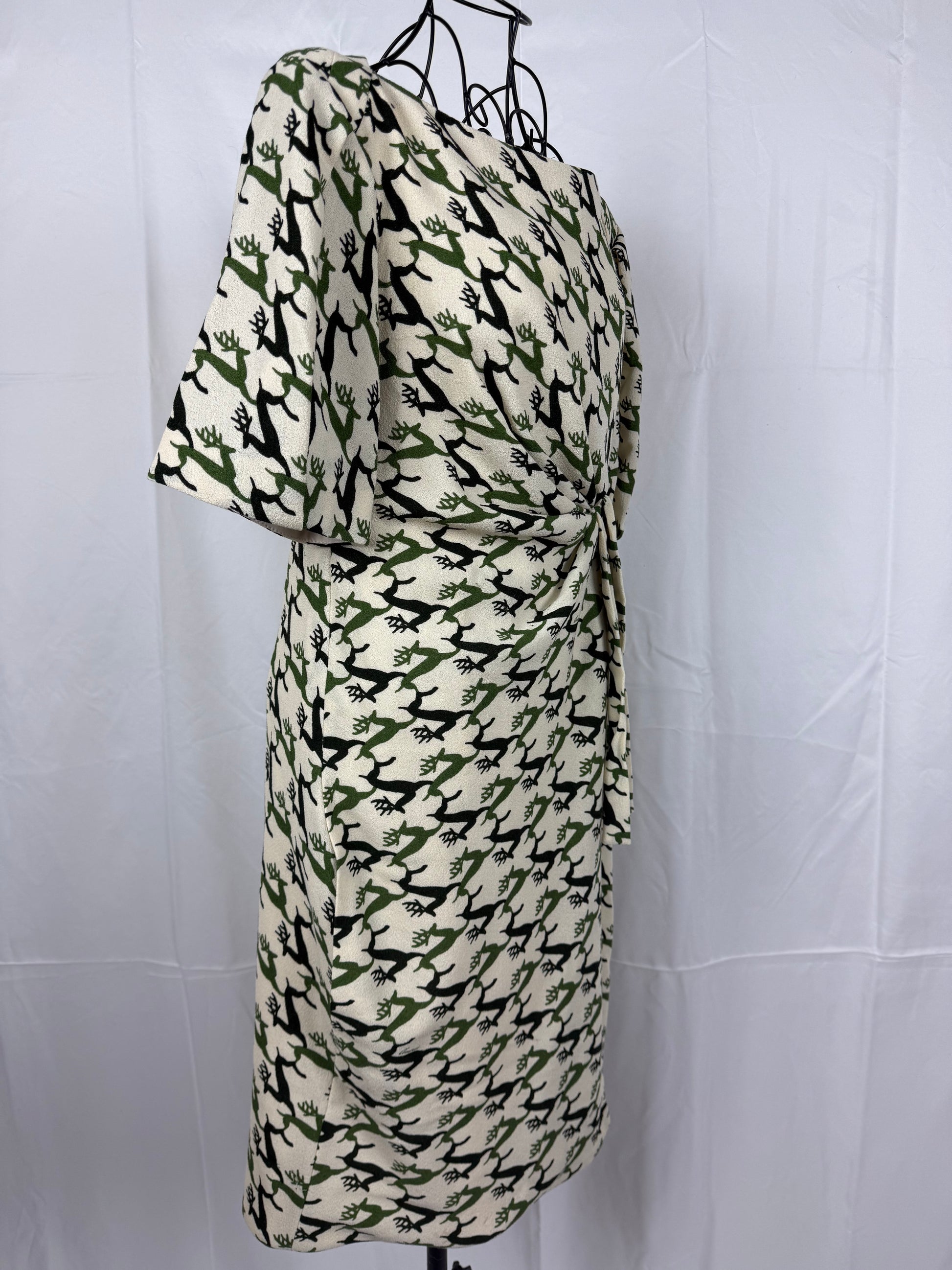 Gucci Vestito al Ginocchio Stampa Renne Verde e Avorio - Pally Vintage Closet