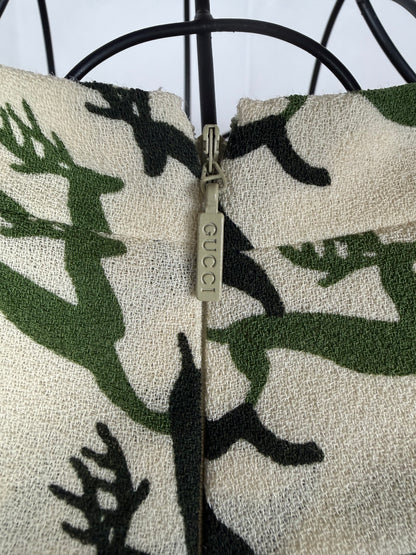 Gucci Vestito al Ginocchio Stampa Renne Verde e Avorio - Pally Vintage Closet